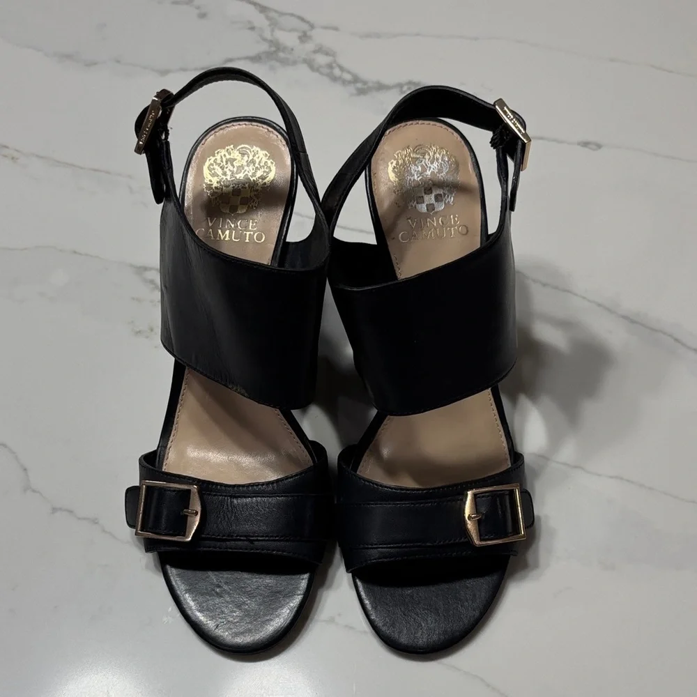 Vince Camuto Black Wedge Sandals with Buckle